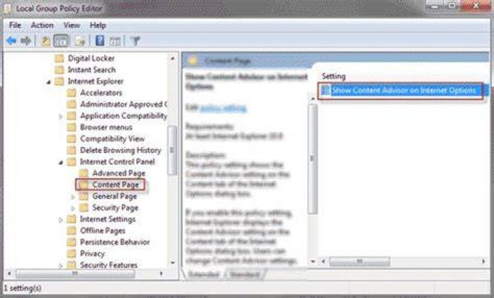 How do I get content advisor on Internet Explorer?