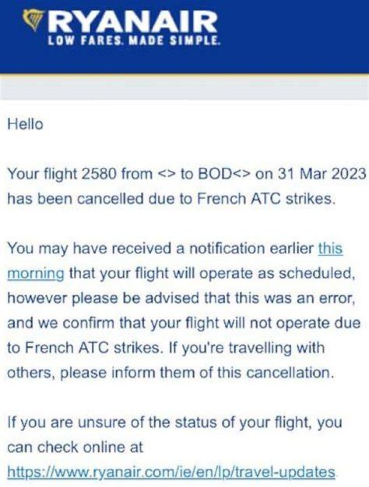 What happens if my flight is Cancelled due to weather Ryanair?