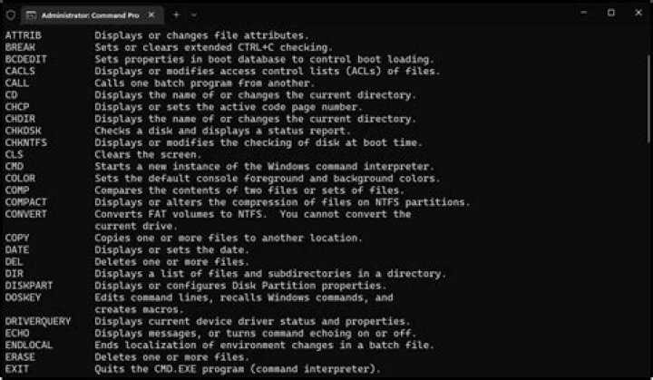 Which displays a list of command?